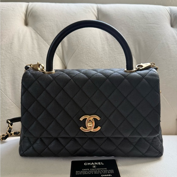 CHANEL Handbags - Coco CHANEL Black Caviar Top handle with Gold Accents